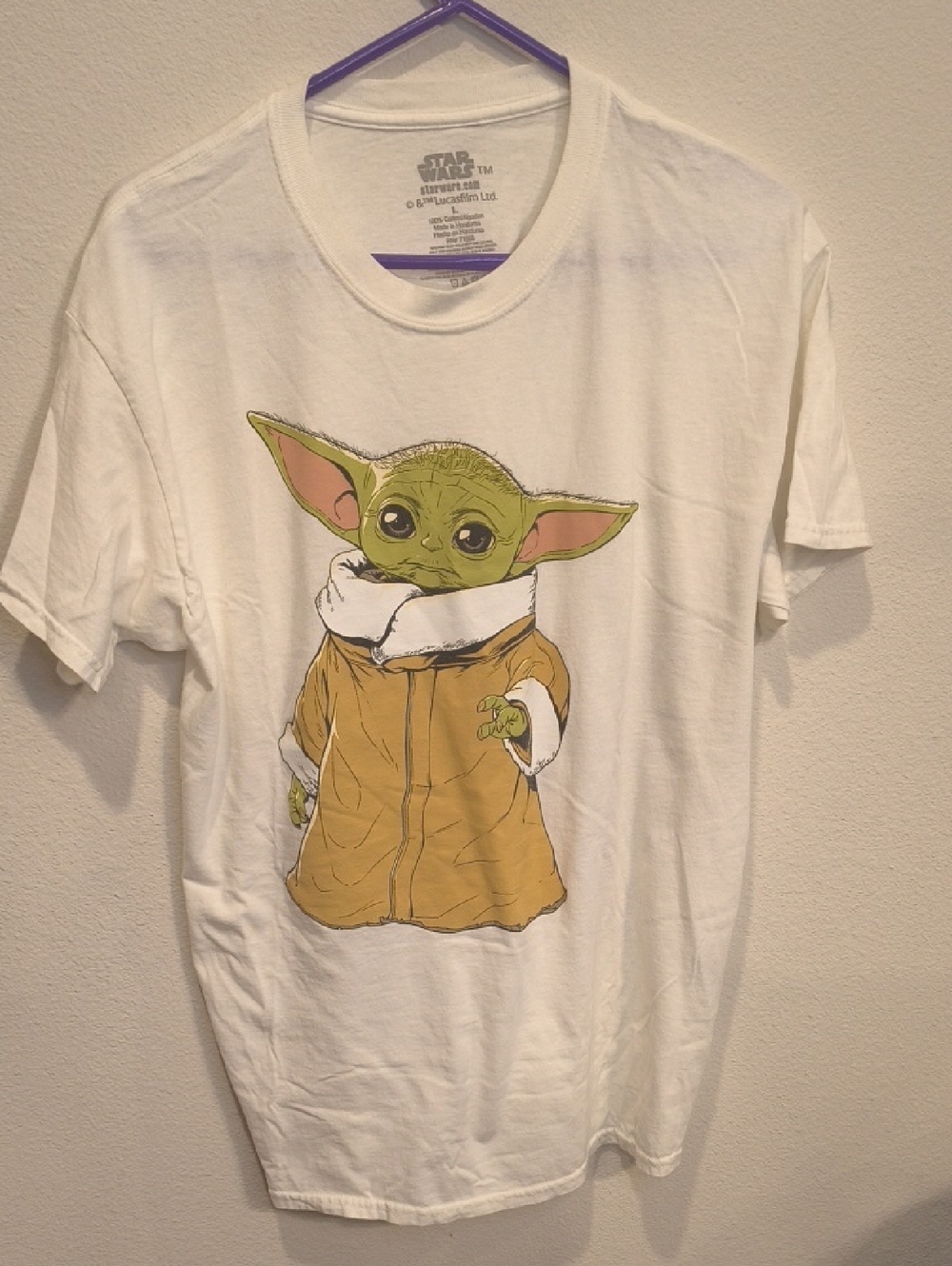 Star Wars Mandalorian Grogu White Crewneck T‑Shirt with Neck Logo Large